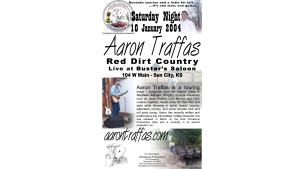 Flyer for Aaron Traffas at Buster's Saloon in Sun City, in south-central Kansas