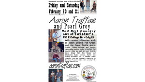 Flyer for Aaron Traffas and Pearl Grey at Twister's in Colby, in northwest Kansas