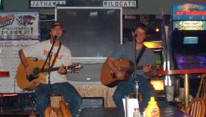Trevor Burgess and Aaron Traffas performing acoustic guitars at JC's Bar and Grill in Salina, in central Kansas