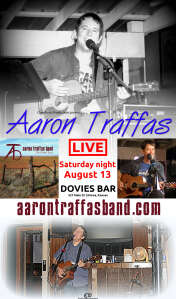 Flyer for Aaron Traffas at Dovies Bar in Kiowa, in south-central Kansas