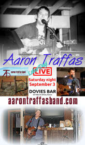 Flyer for Aaron Traffas at Dovie's Bar in Kiowa, in south-central Kansas