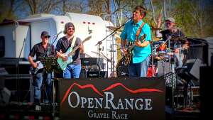 Aaron Traffas Band performing at Open Range Gravel Race in Pratt, south-central Kansas