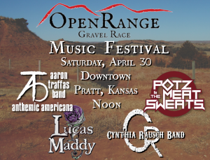 Flyer for Aaron Traffas Band at Open Range Gravel Race Music Festival in Pratt, in south-central Kansas
