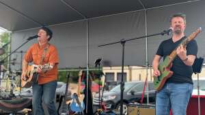 Aaron Traffas Band acoustic performing at Open Range Gravel Race Music Festival in Pratt, in south-central Kansas
