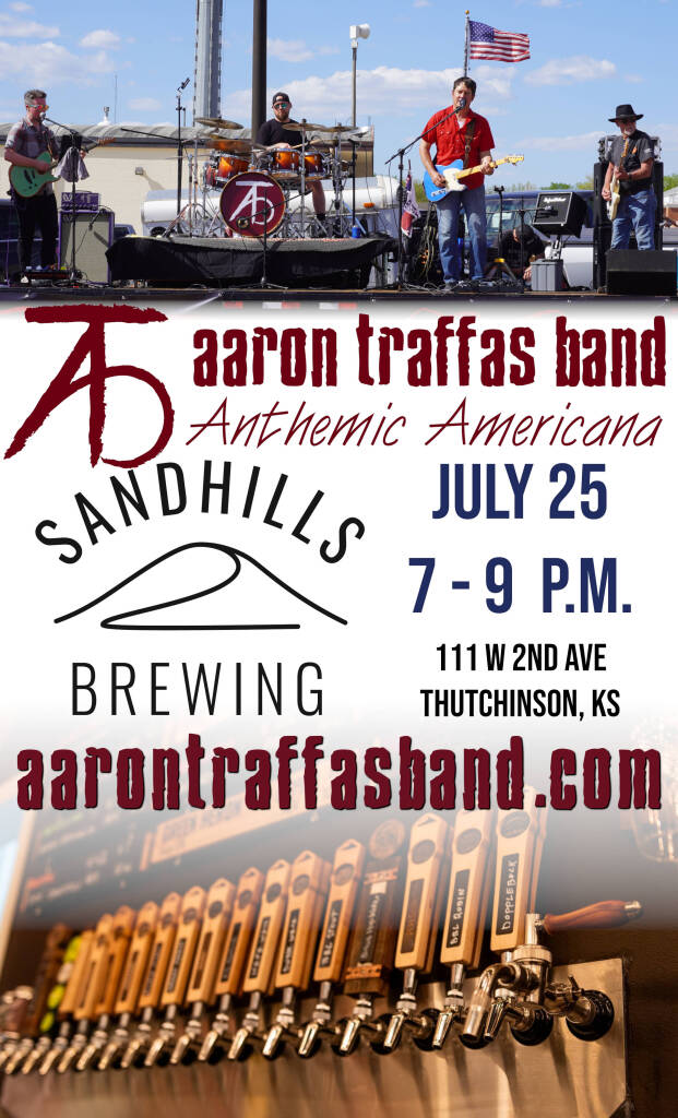 Flyer for Aaron Traffas Band at Sandhills Brewing in Hutchinson, in central Kansas