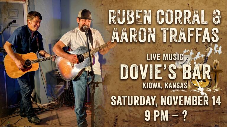 Flyer for Ruben Corral and Aaron Traffas at Dovie's Bar in Kiowa, in south-central Kansas
