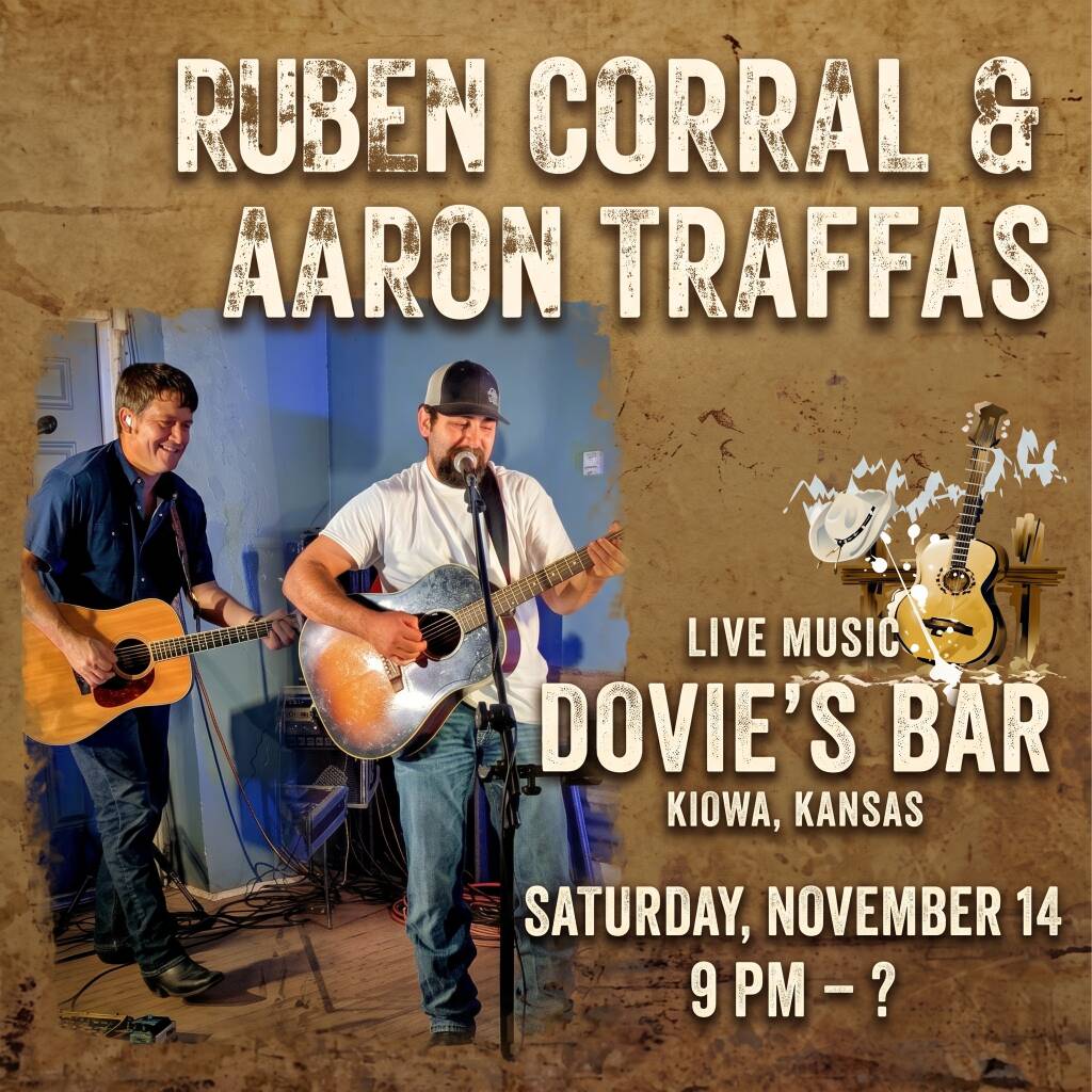 Flyer for Ruben Corral & Aaron Traffas at Dovie's Bar in Kiowa, in south-central Kansas